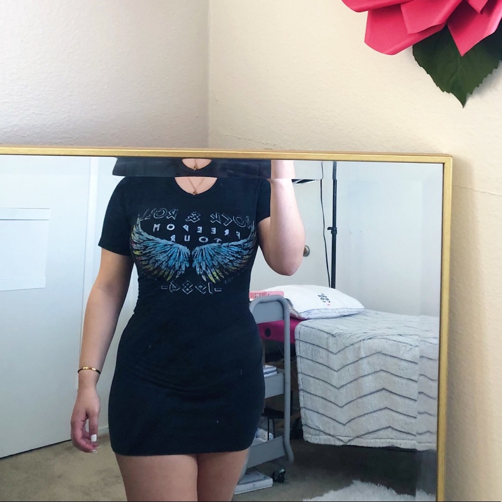 Band tee dress with corset back